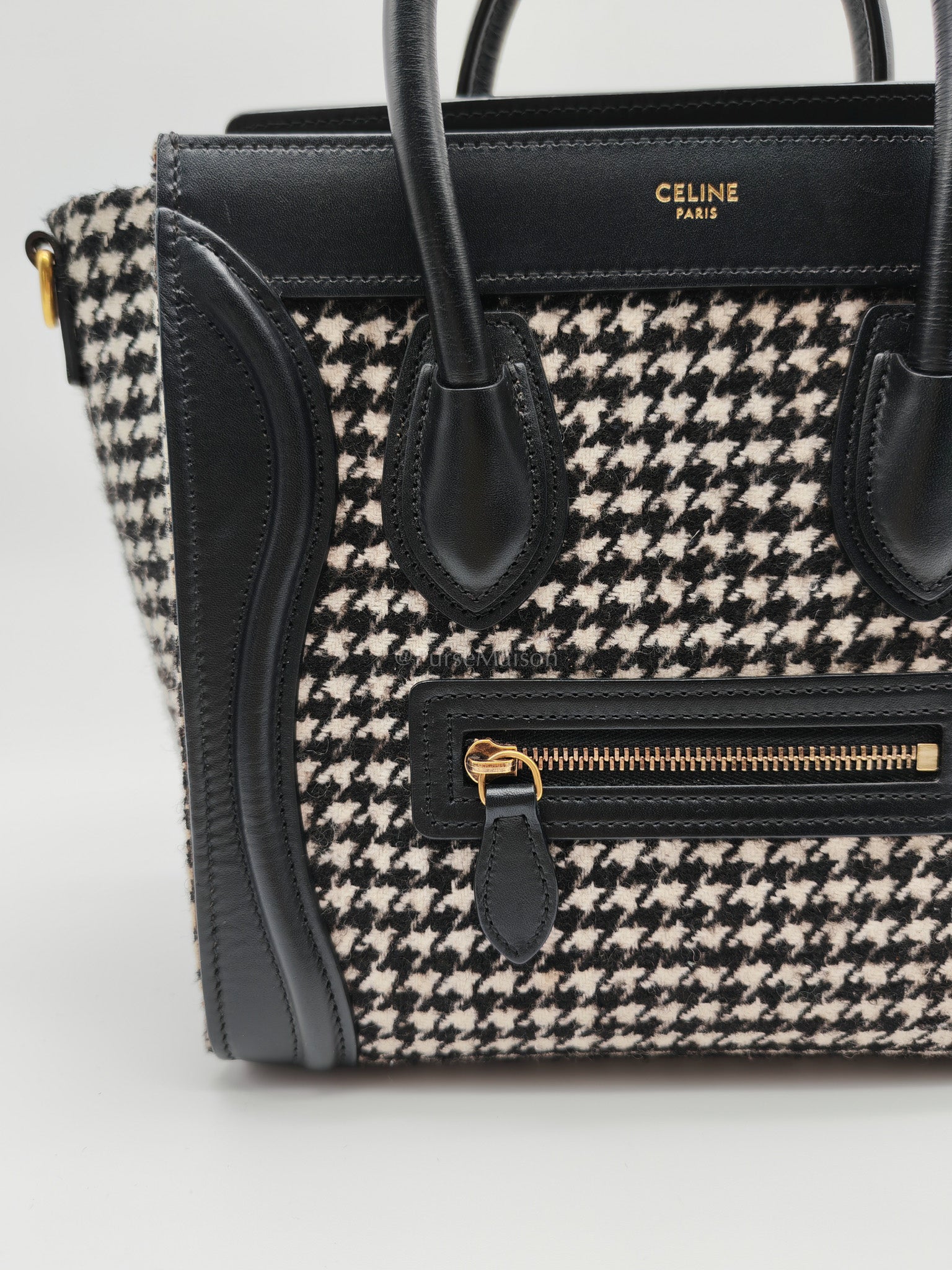 Nano Luggage Bag in Tweed Black & White Canvas | Purse Maison Luxury Bags Shop