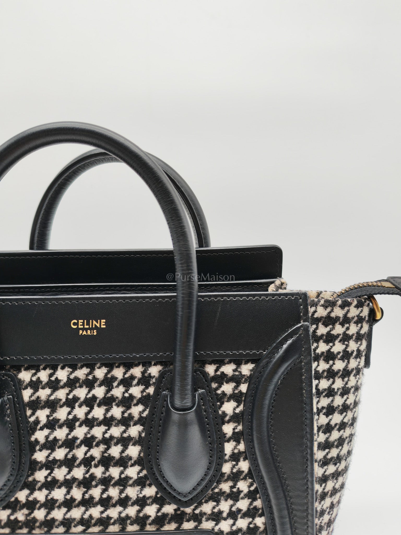 Nano Luggage Bag in Tweed Black & White Canvas | Purse Maison Luxury Bags Shop