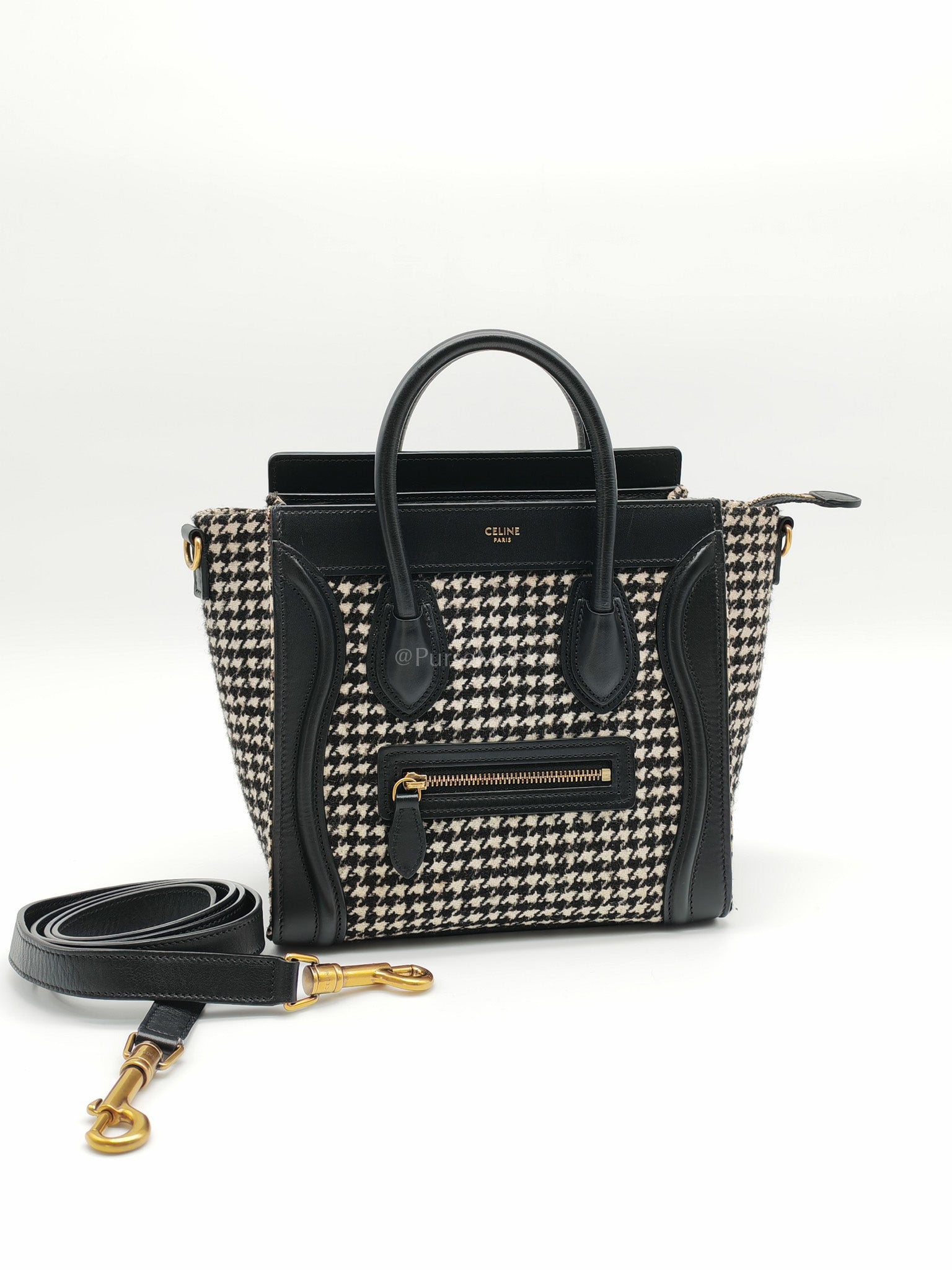 Nano Luggage Bag in Tweed Black & White Canvas | Purse Maison Luxury Bags Shop