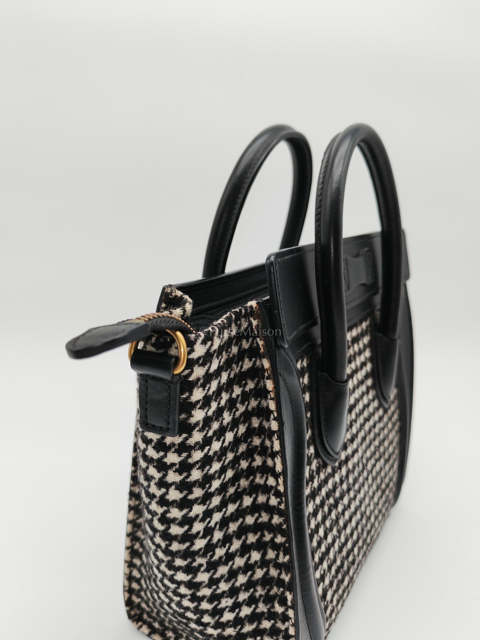 Nano Luggage Bag in Tweed Black & White Canvas | Purse Maison Luxury Bags Shop