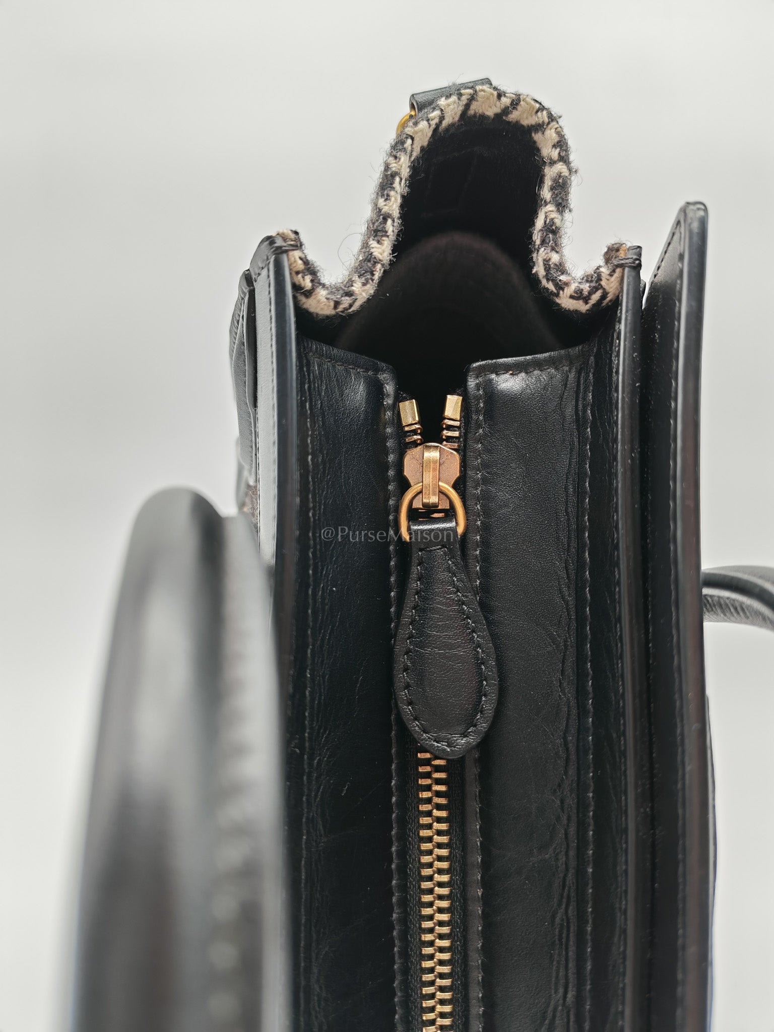 Nano Luggage Bag in Tweed Black & White Canvas | Purse Maison Luxury Bags Shop