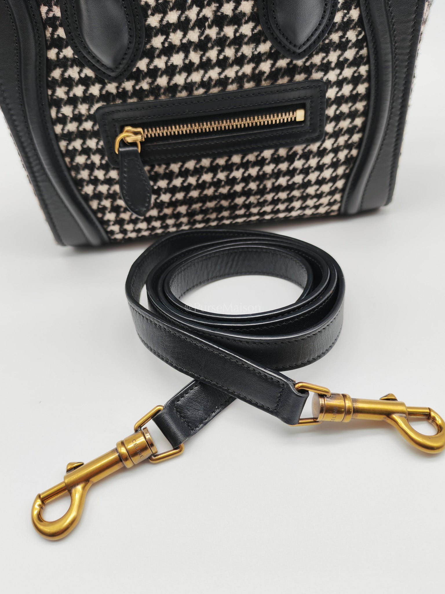 Nano Luggage Bag in Tweed Black & White Canvas | Purse Maison Luxury Bags Shop