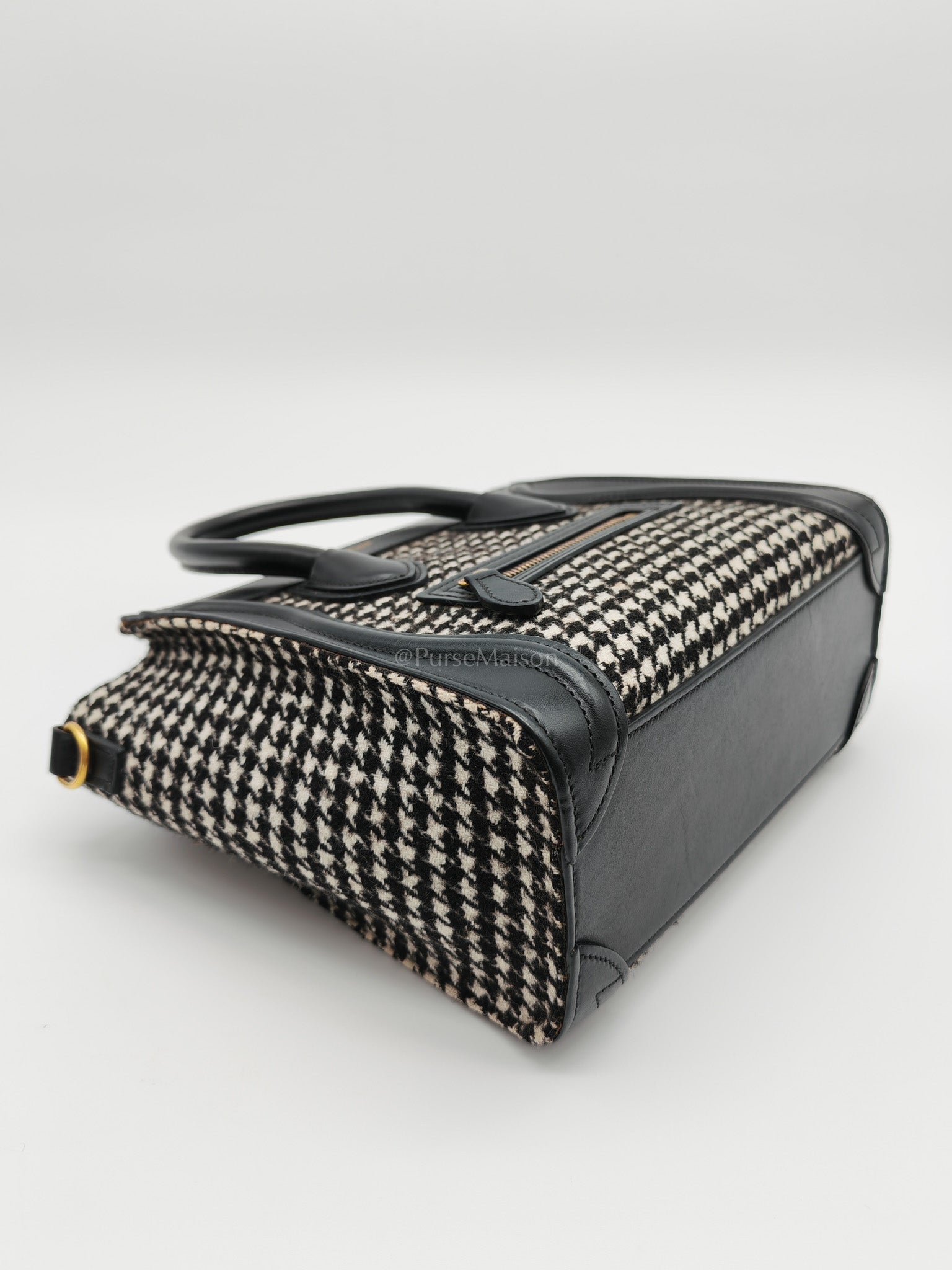 Nano Luggage Bag in Tweed Black & White Canvas | Purse Maison Luxury Bags Shop