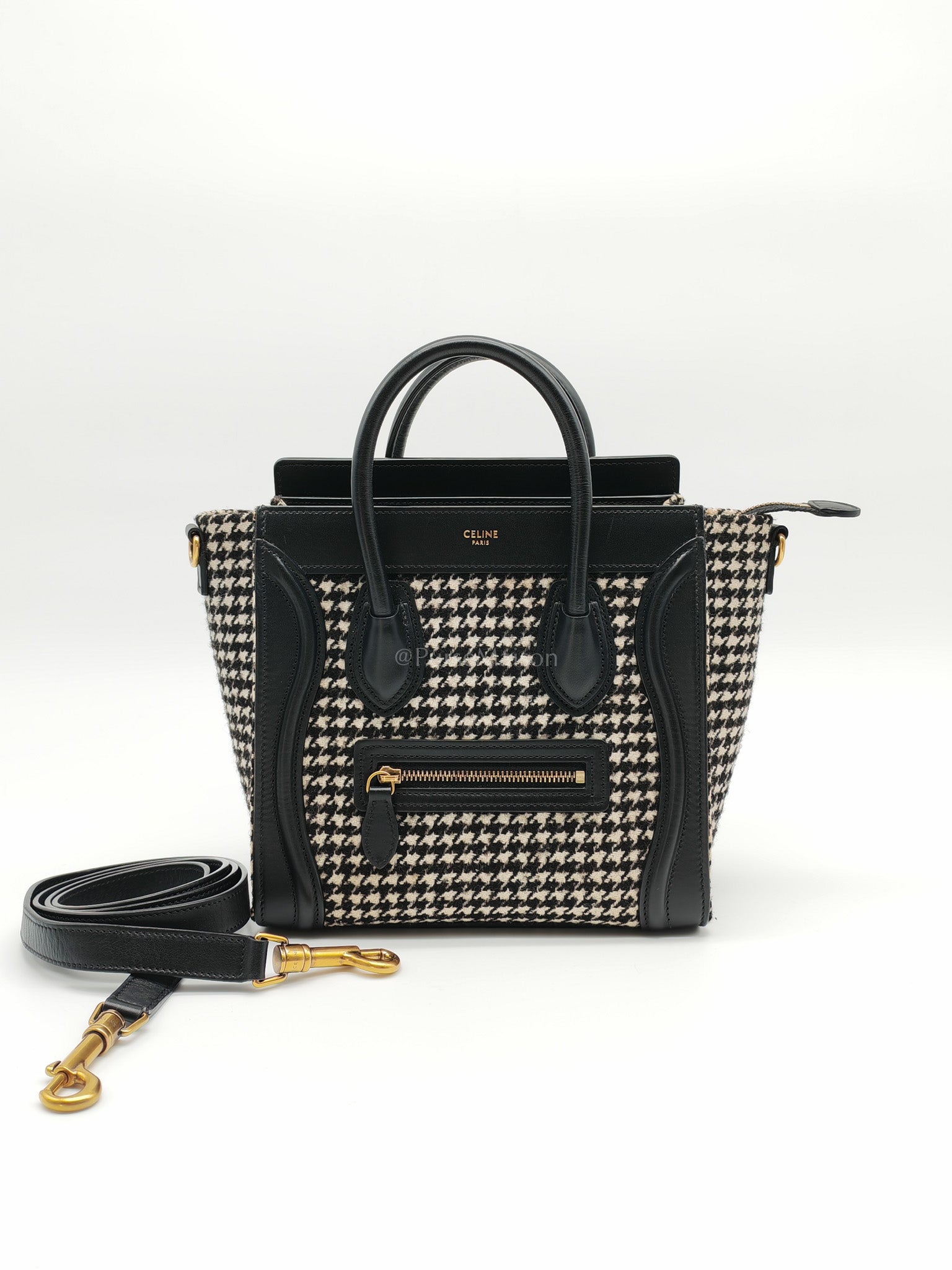 Nano Luggage Bag in Tweed Black & White Canvas | Purse Maison Luxury Bags Shop