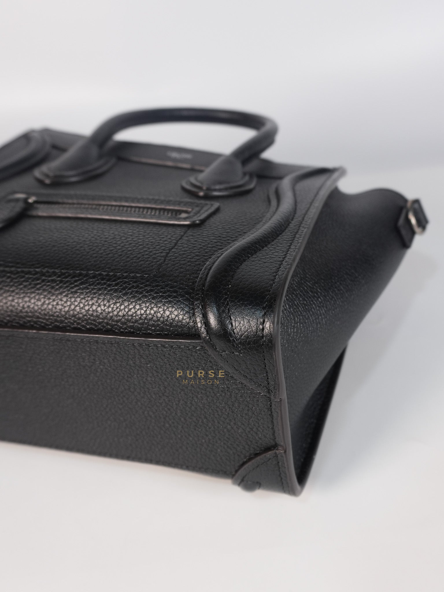 Nano Luggage Black Drummed Calfskin Leather Bag | Purse Maison Luxury Bags Shop