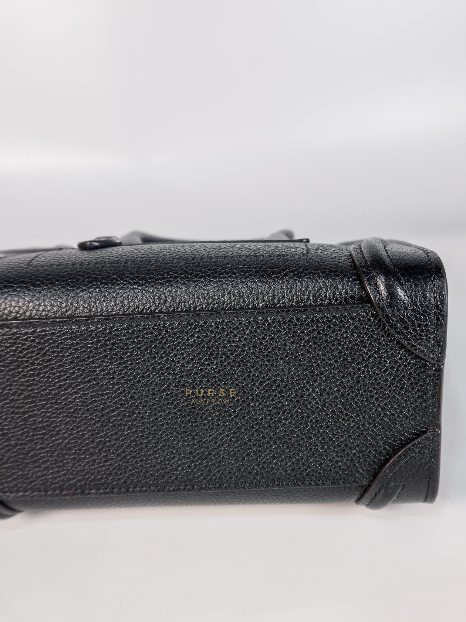 Nano Luggage Black Drummed Calfskin Leather Bag | Purse Maison Luxury Bags Shop