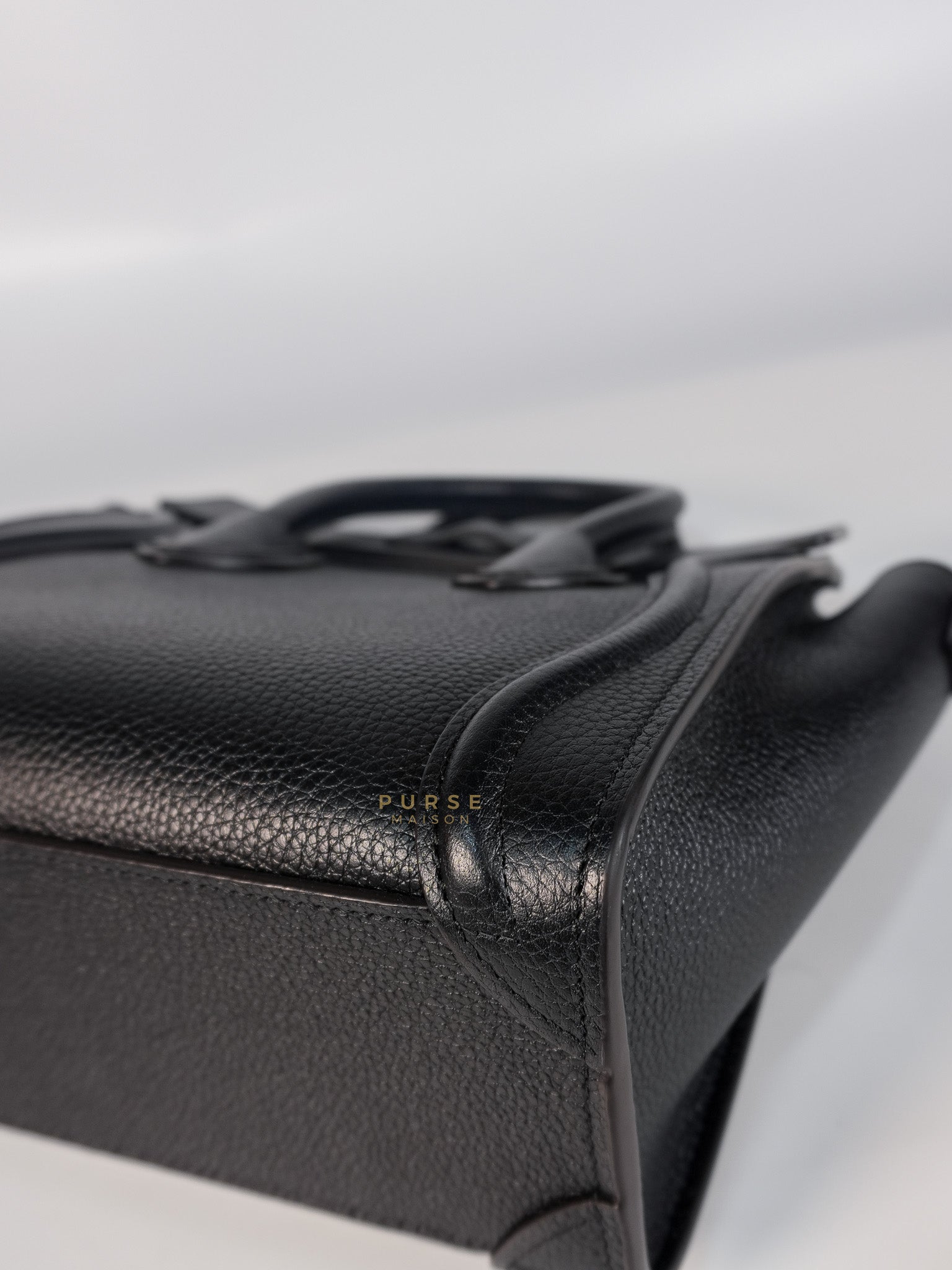 Nano Luggage Black Drummed Calfskin Leather Bag | Purse Maison Luxury Bags Shop