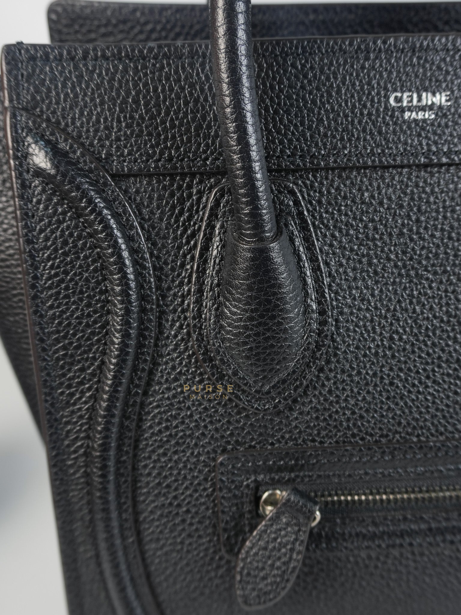 Nano Luggage Black Drummed Calfskin Leather Bag | Purse Maison Luxury Bags Shop
