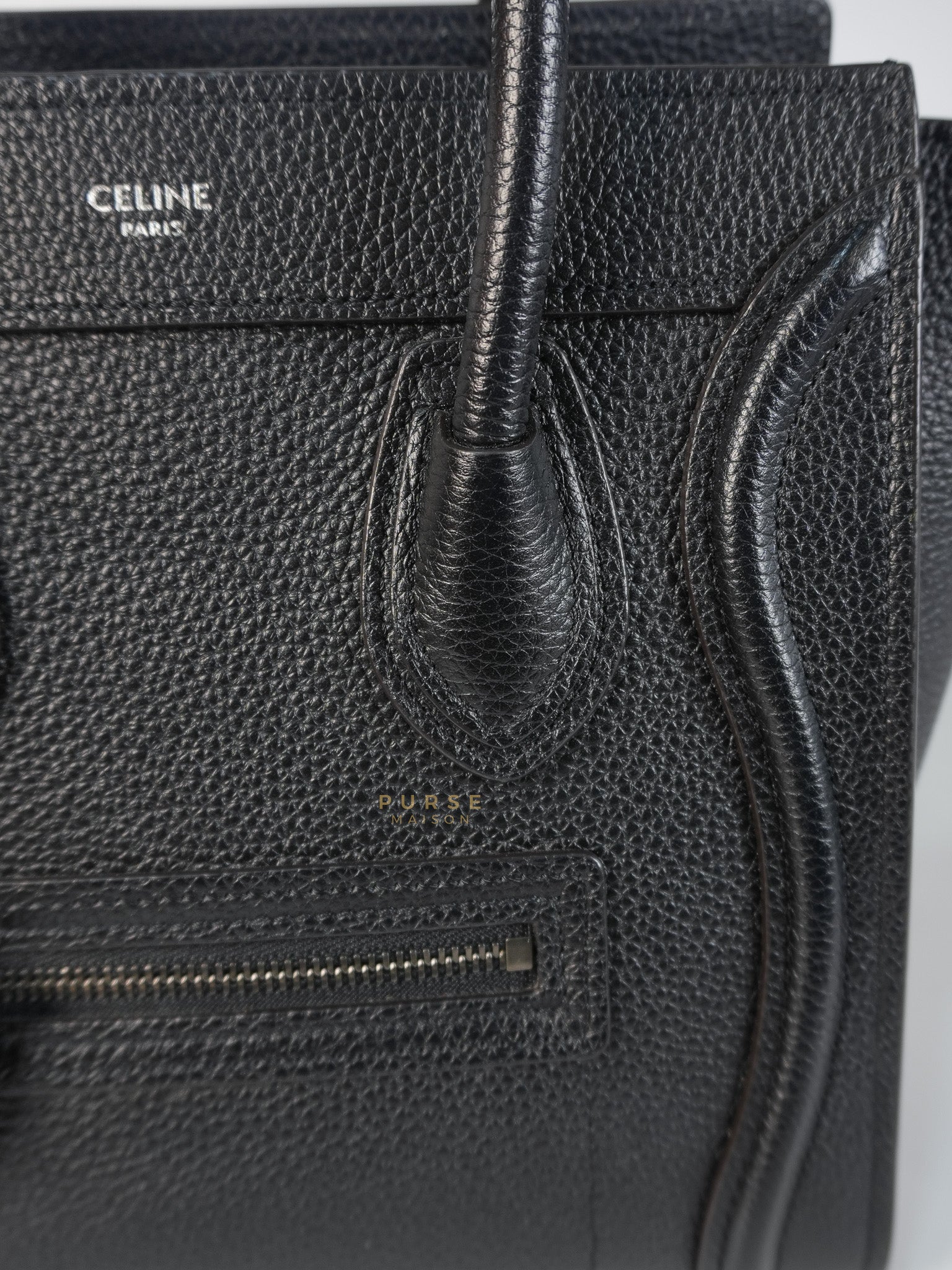 Nano Luggage Black Drummed Calfskin Leather Bag | Purse Maison Luxury Bags Shop