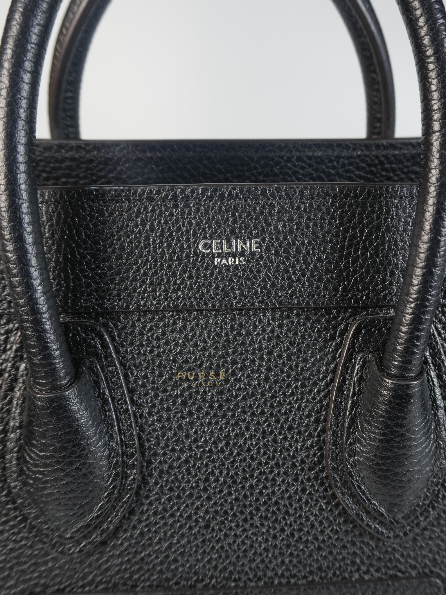 Nano Luggage Black Drummed Calfskin Leather Bag | Purse Maison Luxury Bags Shop