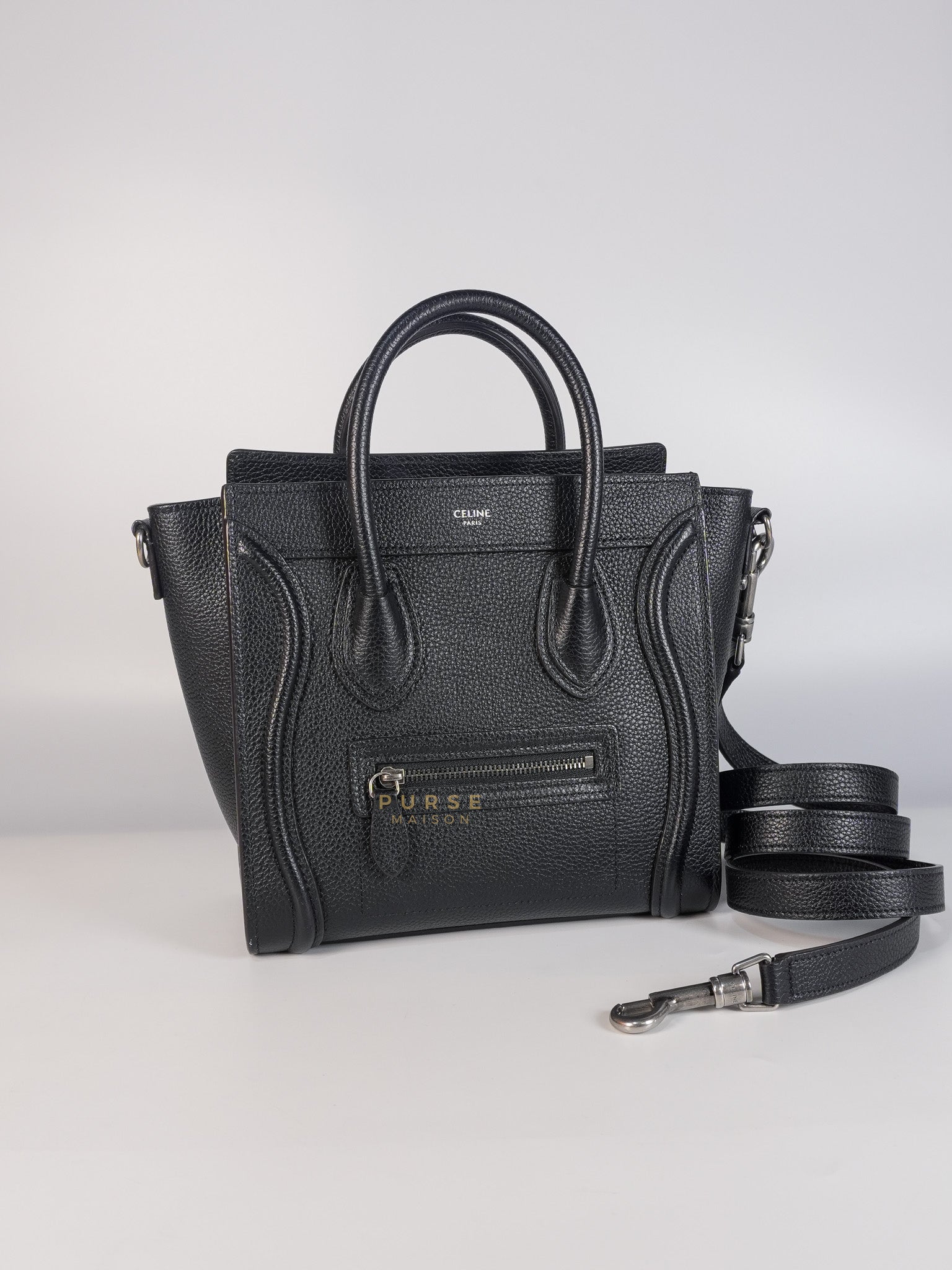 Nano Luggage Black Drummed Calfskin Leather Bag | Purse Maison Luxury Bags Shop