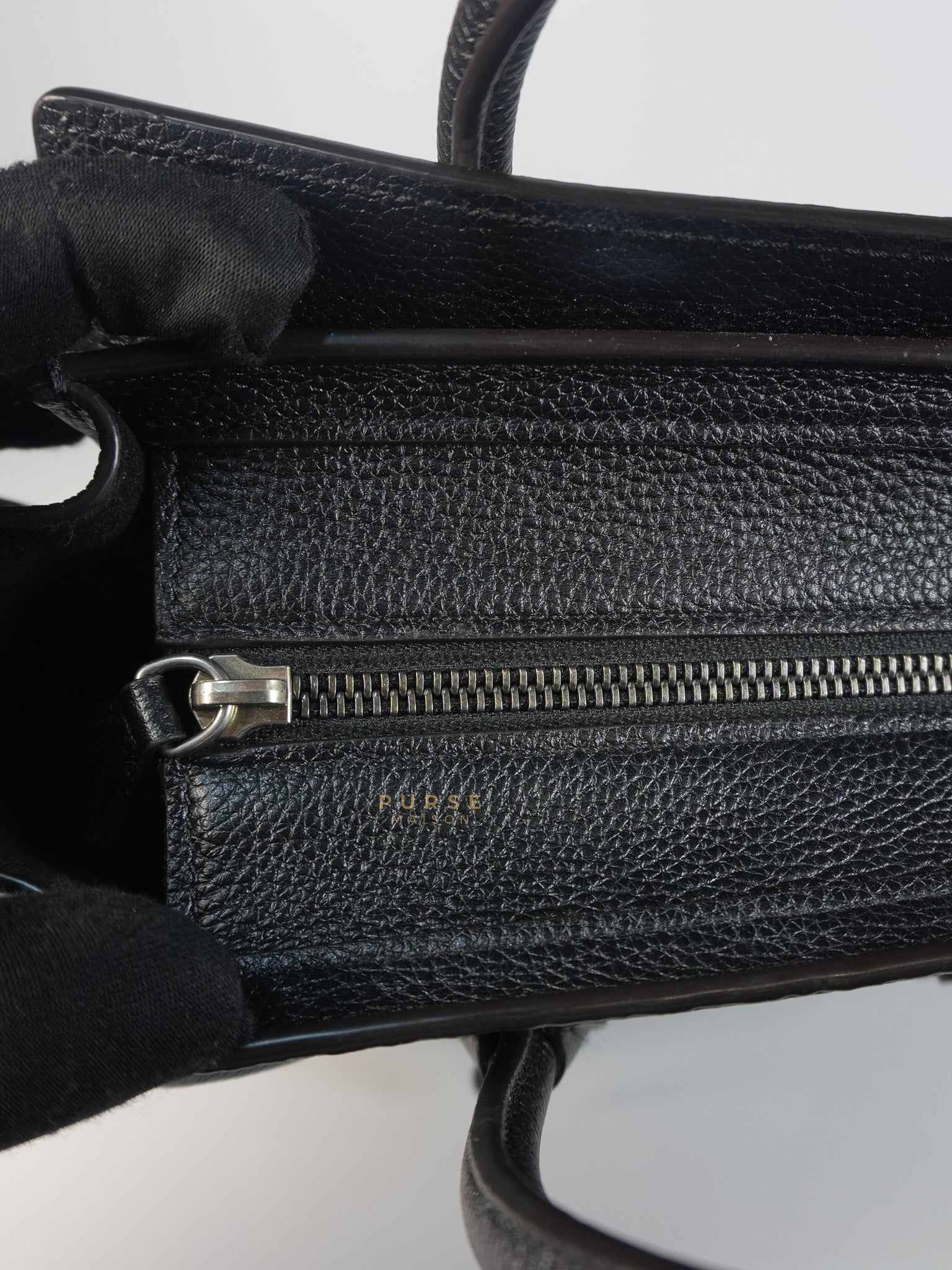 Nano Luggage Black Drummed Calfskin Leather Bag | Purse Maison Luxury Bags Shop