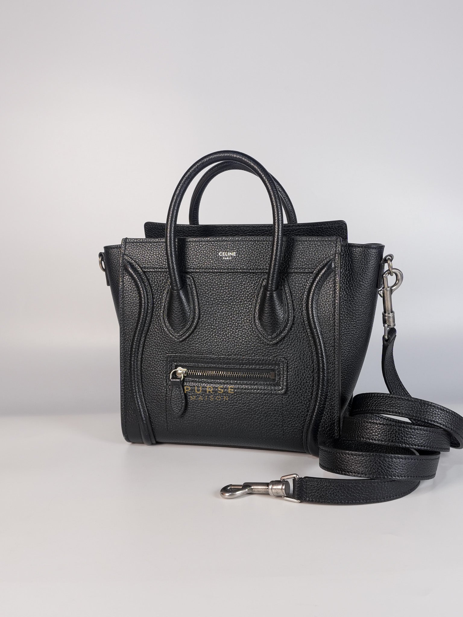 Nano Luggage Black Drummed Calfskin Leather Bag | Purse Maison Luxury Bags Shop