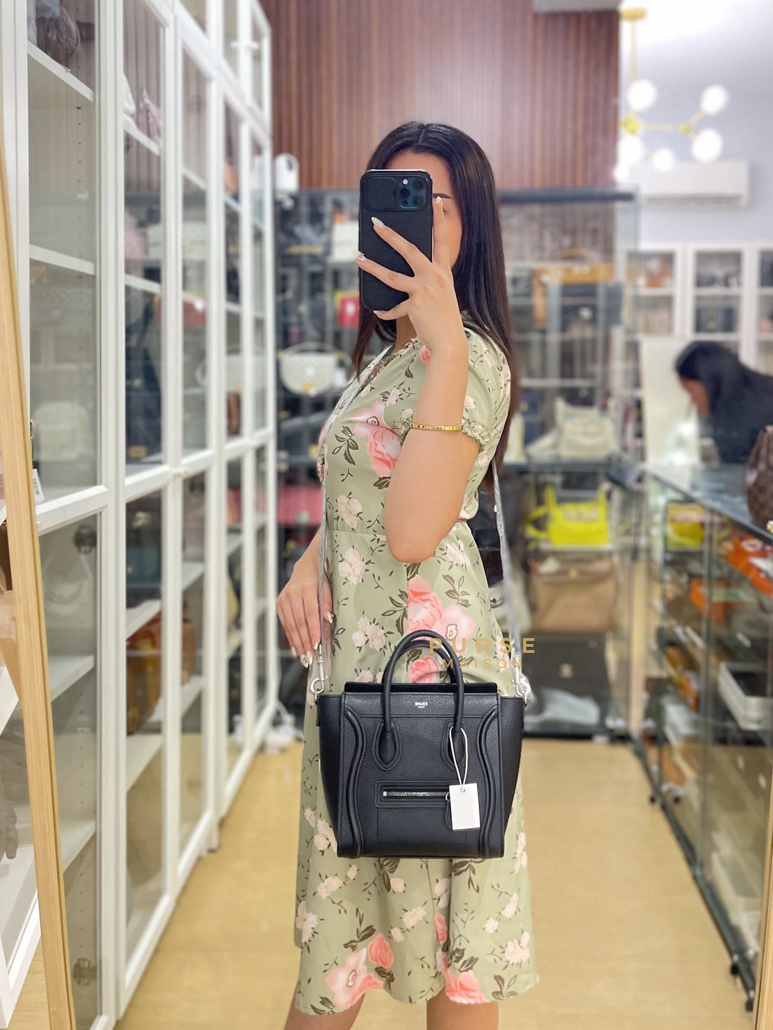 Nano Luggage Black Drummed Calfskin Leather Bag | Purse Maison Luxury Bags Shop