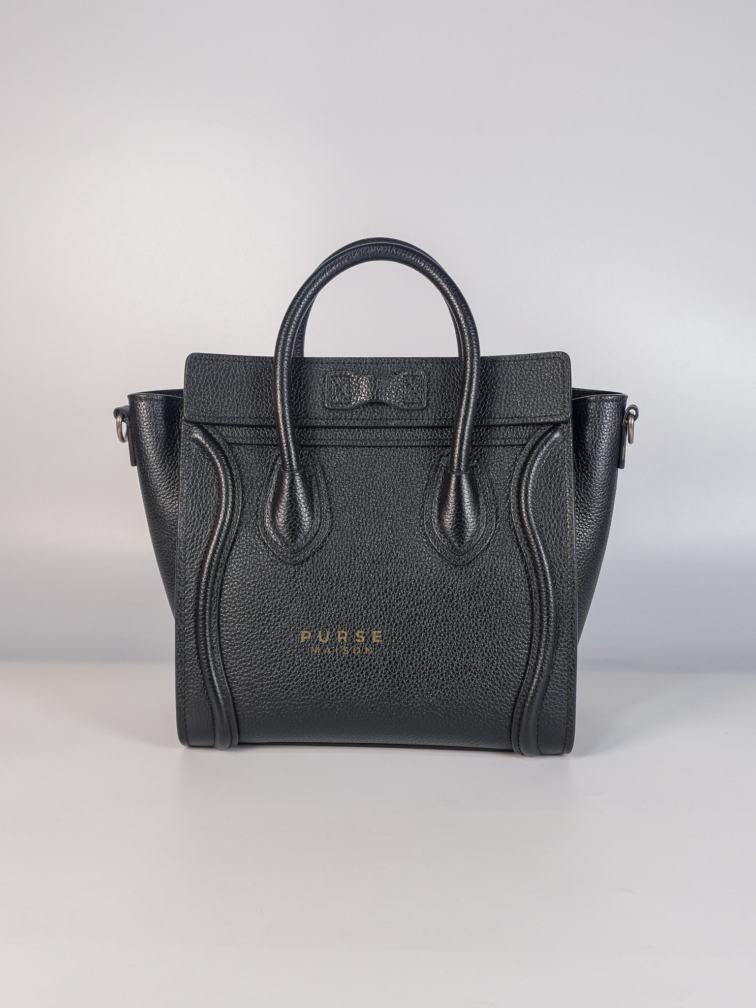Nano Luggage Black Drummed Calfskin Leather Bag | Purse Maison Luxury Bags Shop