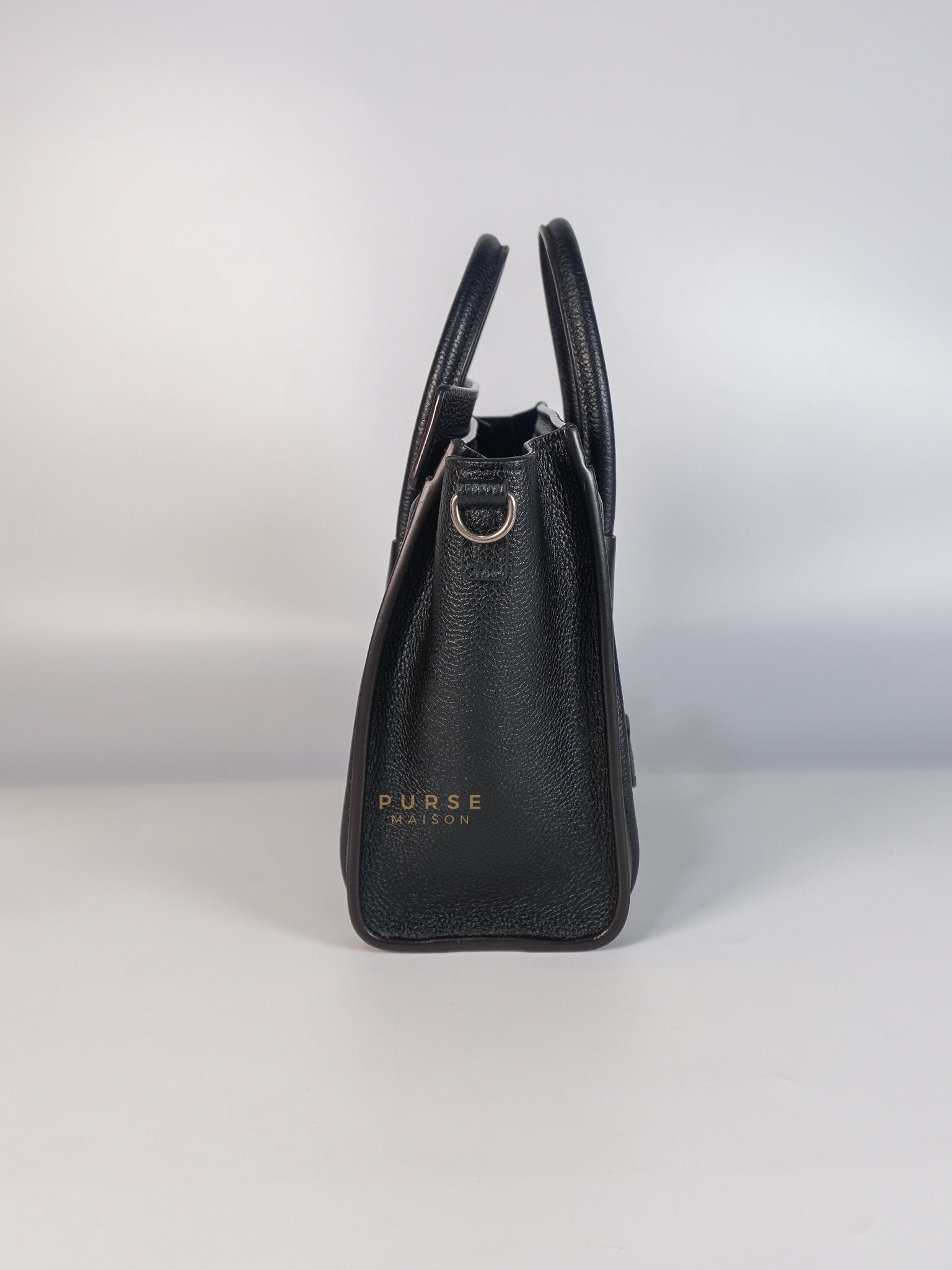Nano Luggage Black Drummed Calfskin Leather Bag | Purse Maison Luxury Bags Shop