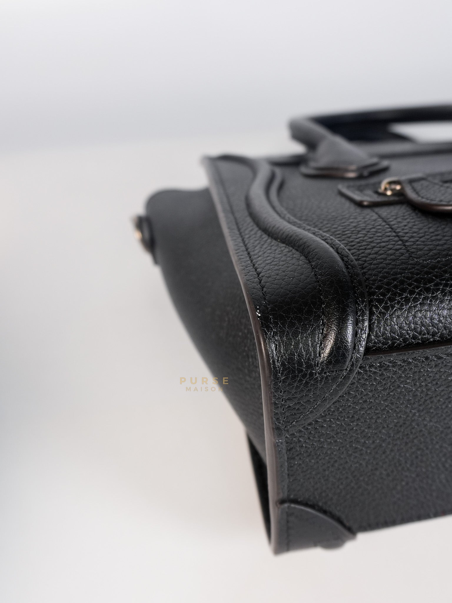 Nano Luggage Black Drummed Calfskin Leather Bag | Purse Maison Luxury Bags Shop