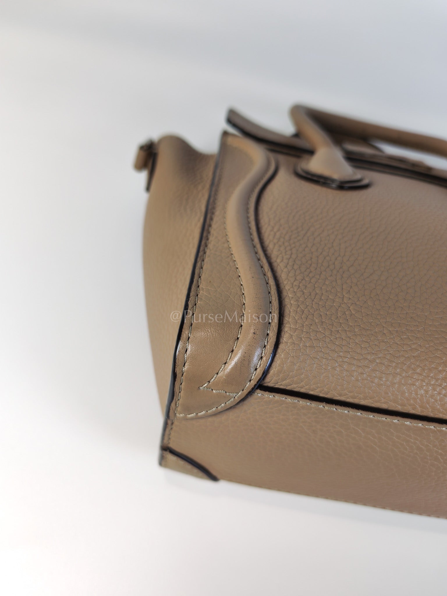 Nano Luggage in Beige Drummed Calfskin Leather Shoulder Bag | Purse Maison Luxury Bags Shop