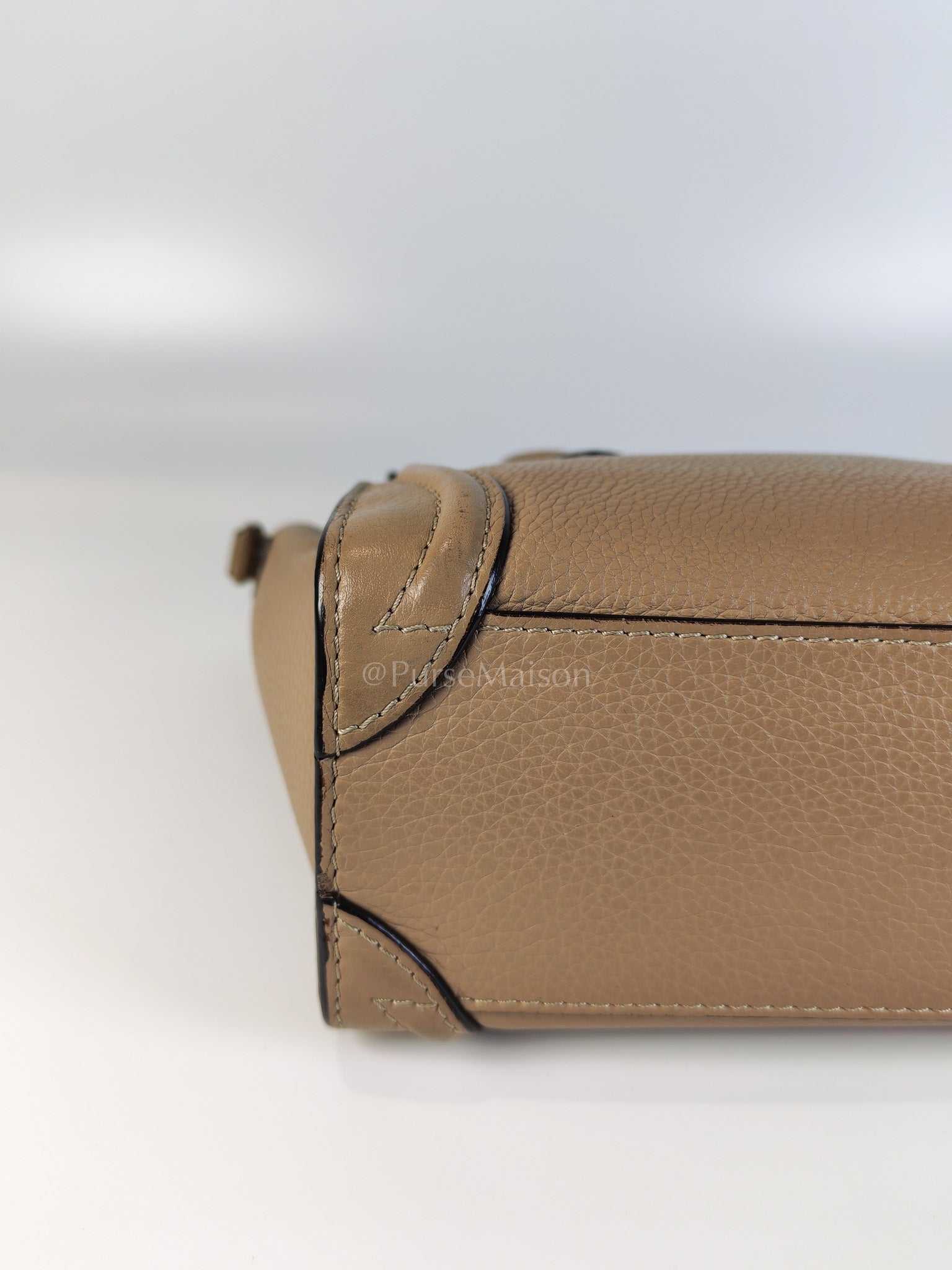 Nano Luggage in Beige Drummed Calfskin Leather Shoulder Bag | Purse Maison Luxury Bags Shop