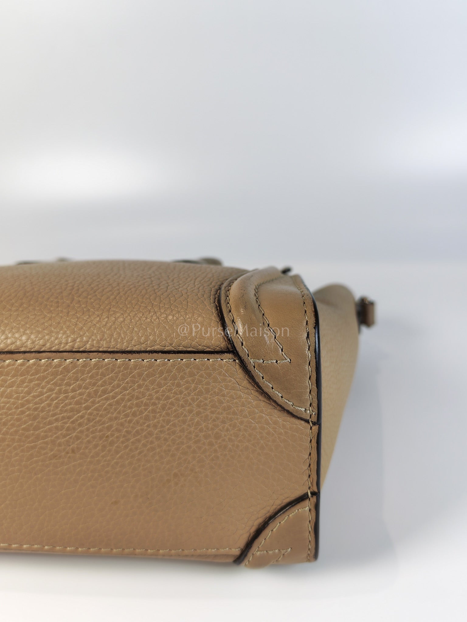 Nano Luggage in Beige Drummed Calfskin Leather Shoulder Bag | Purse Maison Luxury Bags Shop