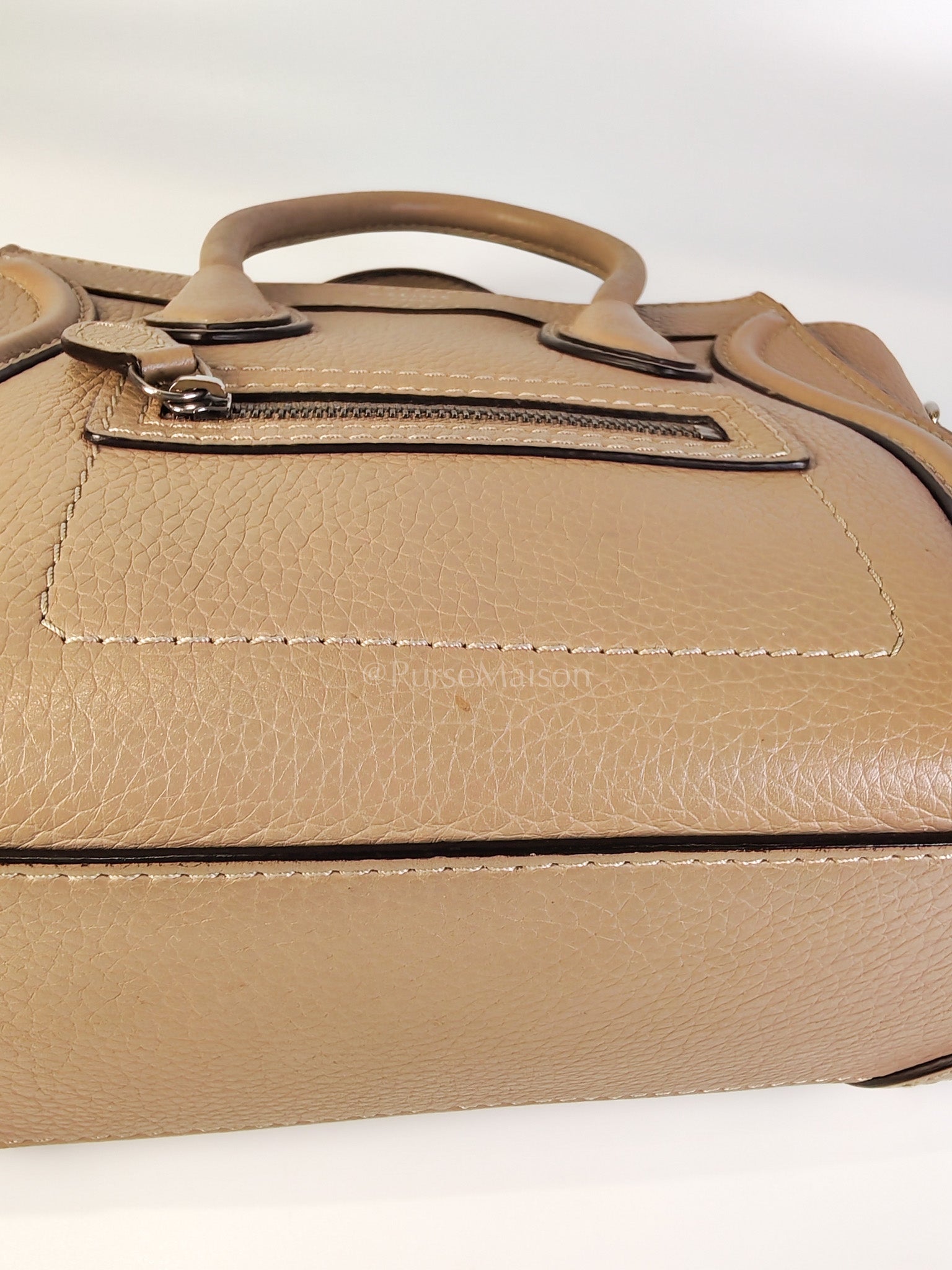 Nano Luggage in Beige Drummed Calfskin Leather Shoulder Bag | Purse Maison Luxury Bags Shop