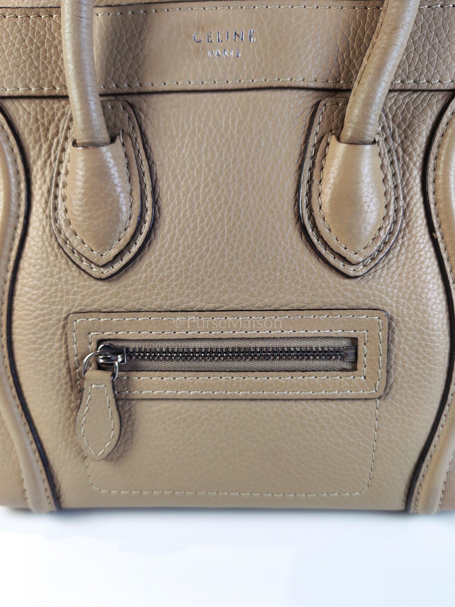 Nano Luggage in Beige Drummed Calfskin Leather Shoulder Bag | Purse Maison Luxury Bags Shop