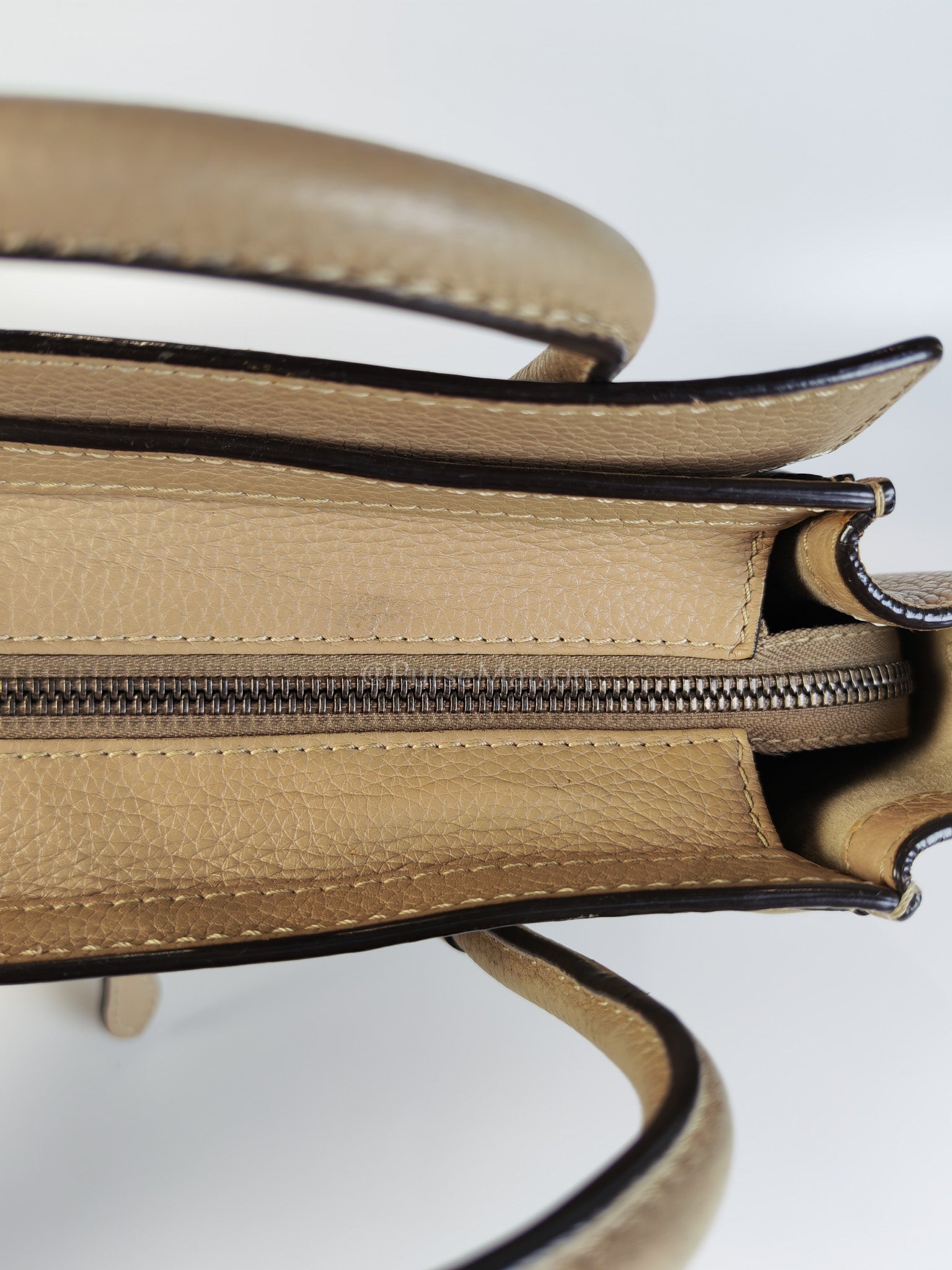 Nano Luggage in Beige Drummed Calfskin Leather Shoulder Bag | Purse Maison Luxury Bags Shop