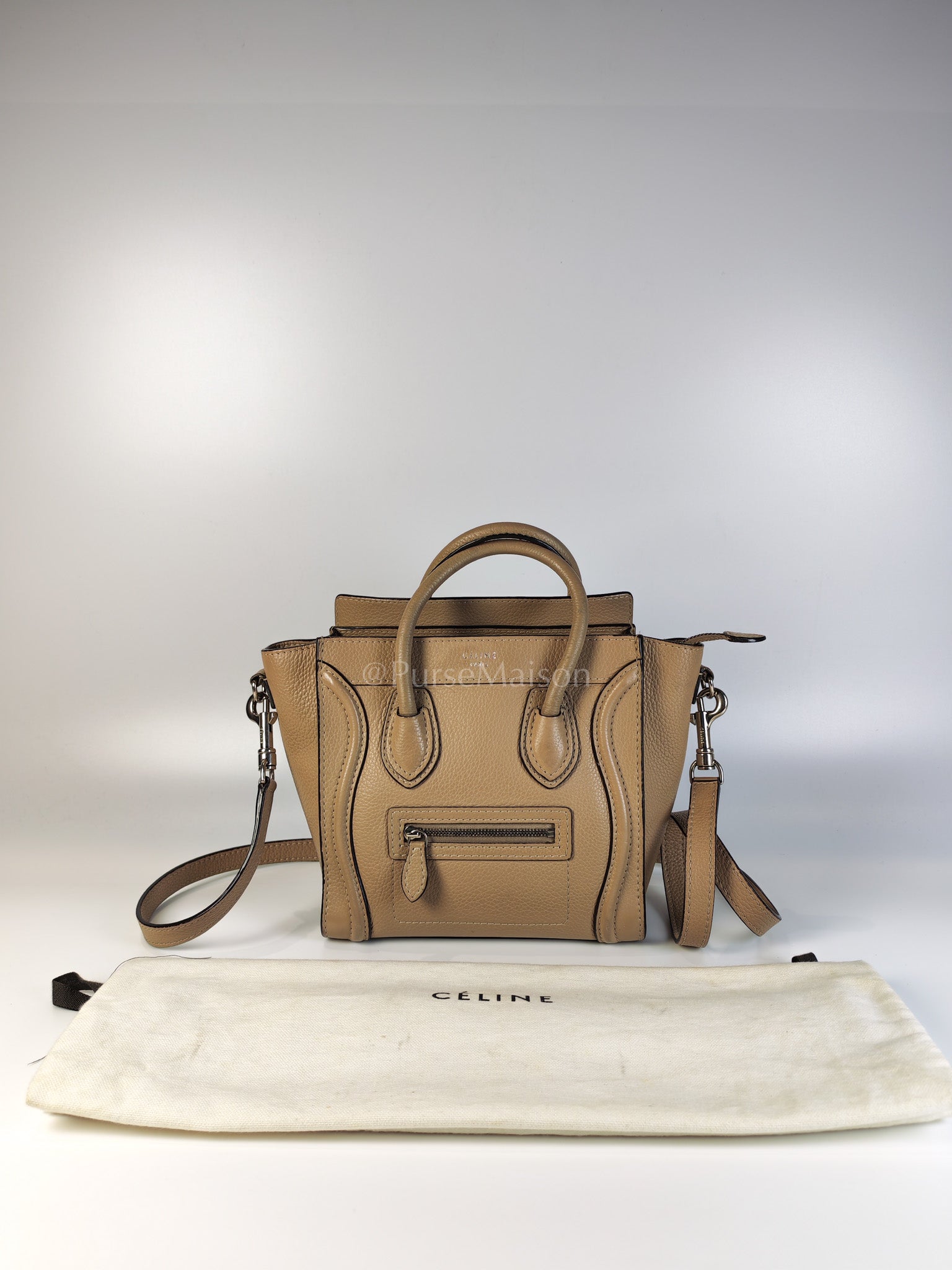 Nano Luggage in Beige Drummed Calfskin Leather Shoulder Bag | Purse Maison Luxury Bags Shop