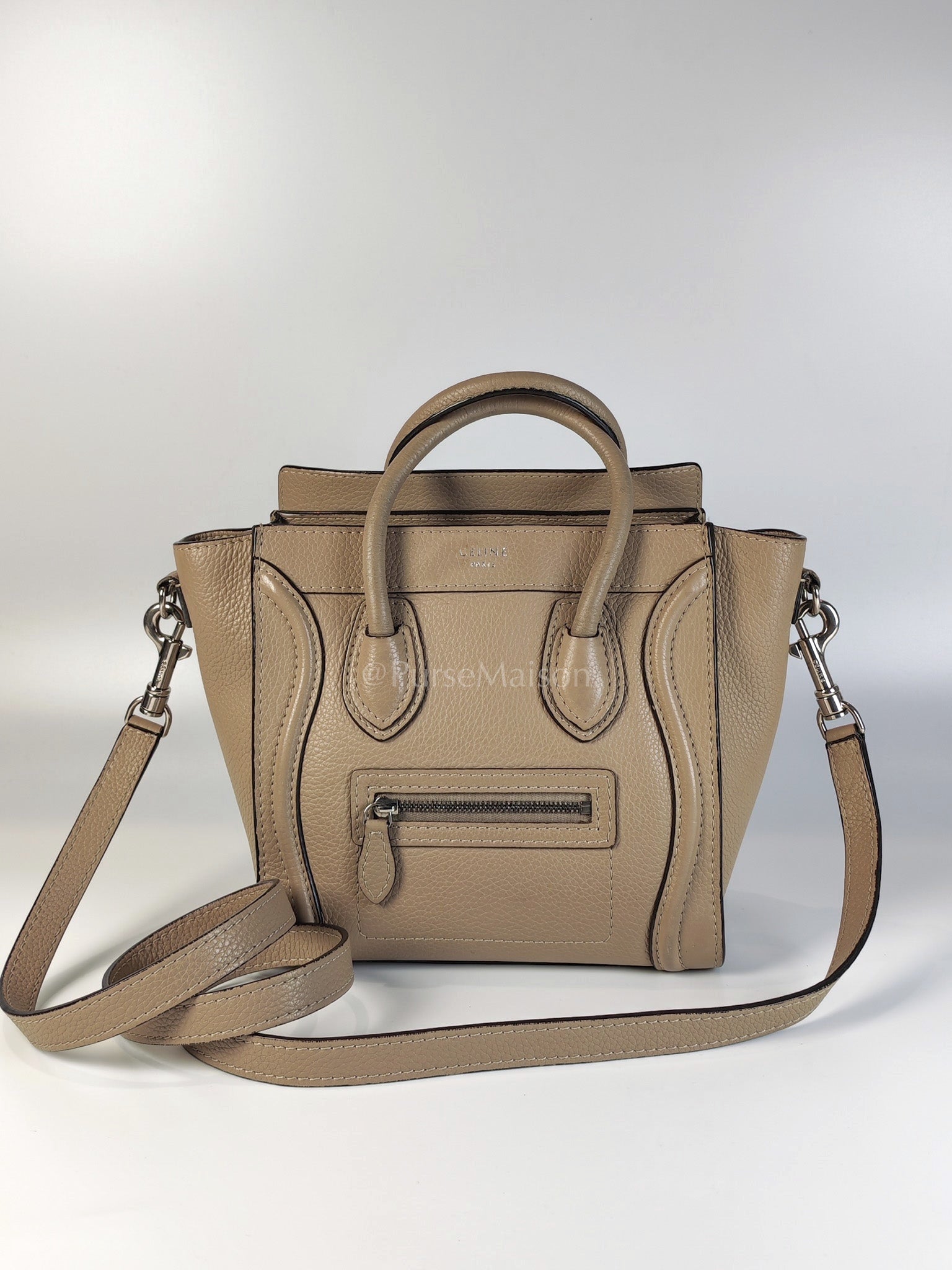 Nano Luggage in Beige Drummed Calfskin Leather Shoulder Bag | Purse Maison Luxury Bags Shop