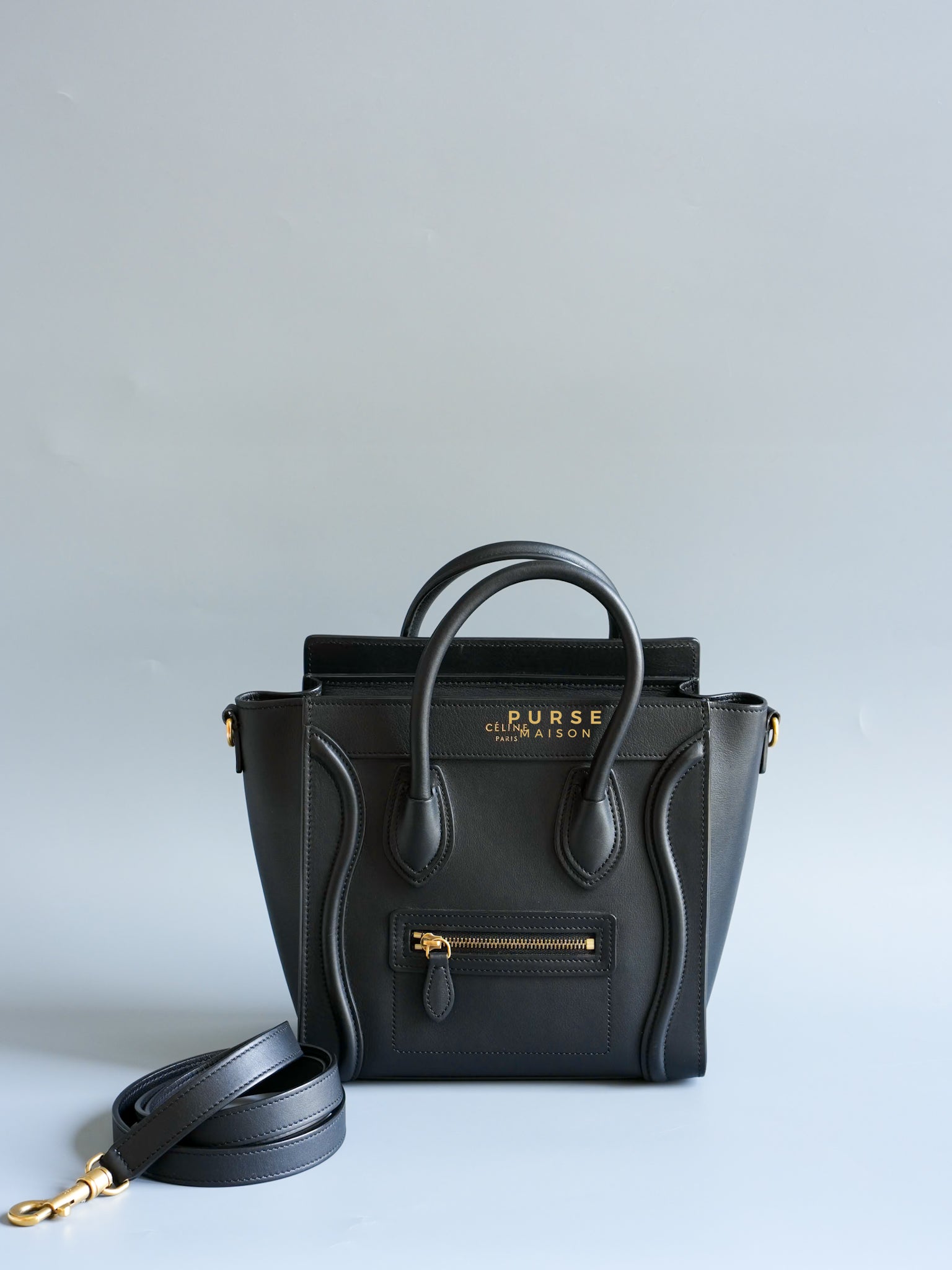 Nano Luggage in Black Smooth Calfskin | Purse Maison Luxury Bags Shop