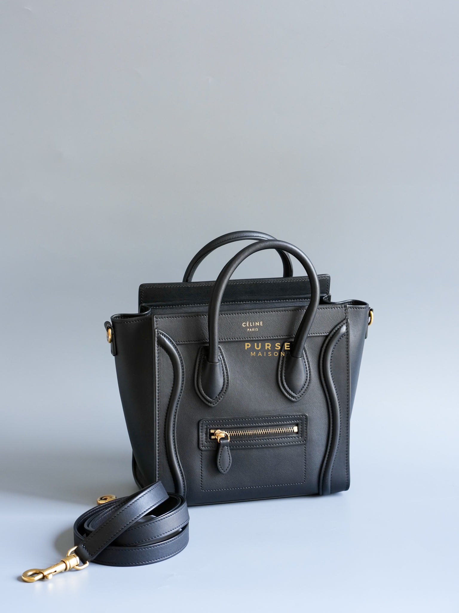 Nano Luggage in Black Smooth Calfskin | Purse Maison Luxury Bags Shop