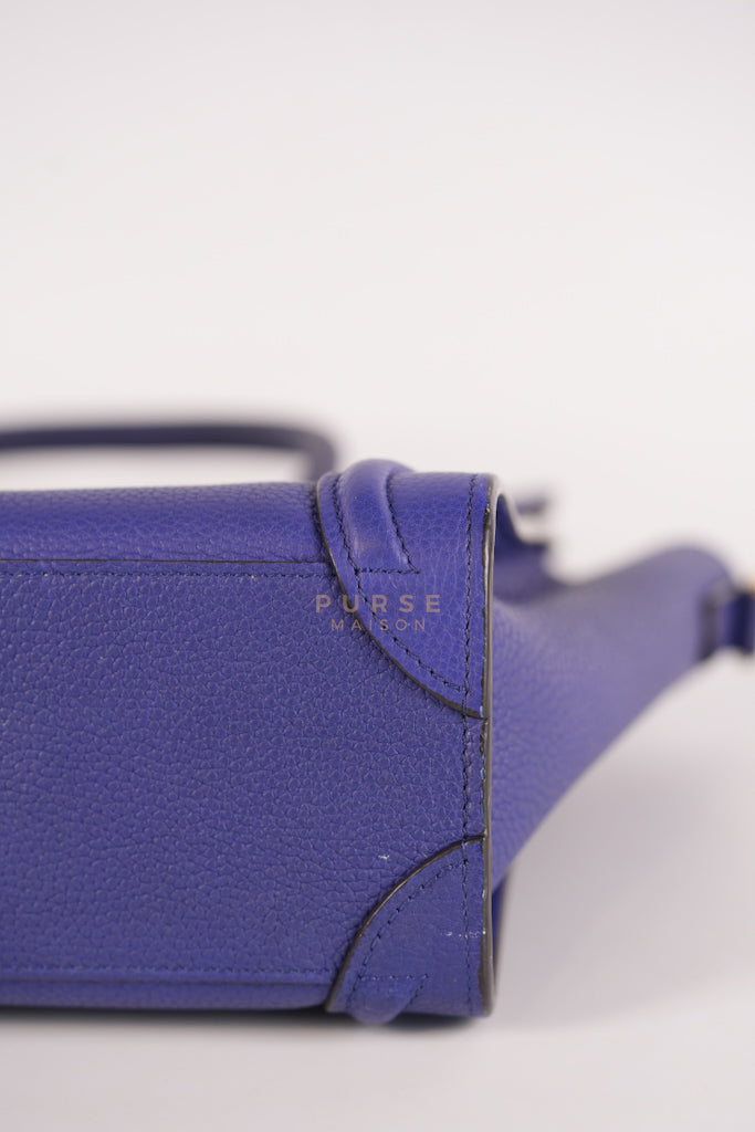 Nano Luggage in Blue Drummed Calfskin Leather | Purse Maison Luxury Bags Shop