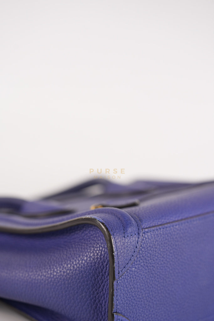 Nano Luggage in Blue Drummed Calfskin Leather | Purse Maison Luxury Bags Shop