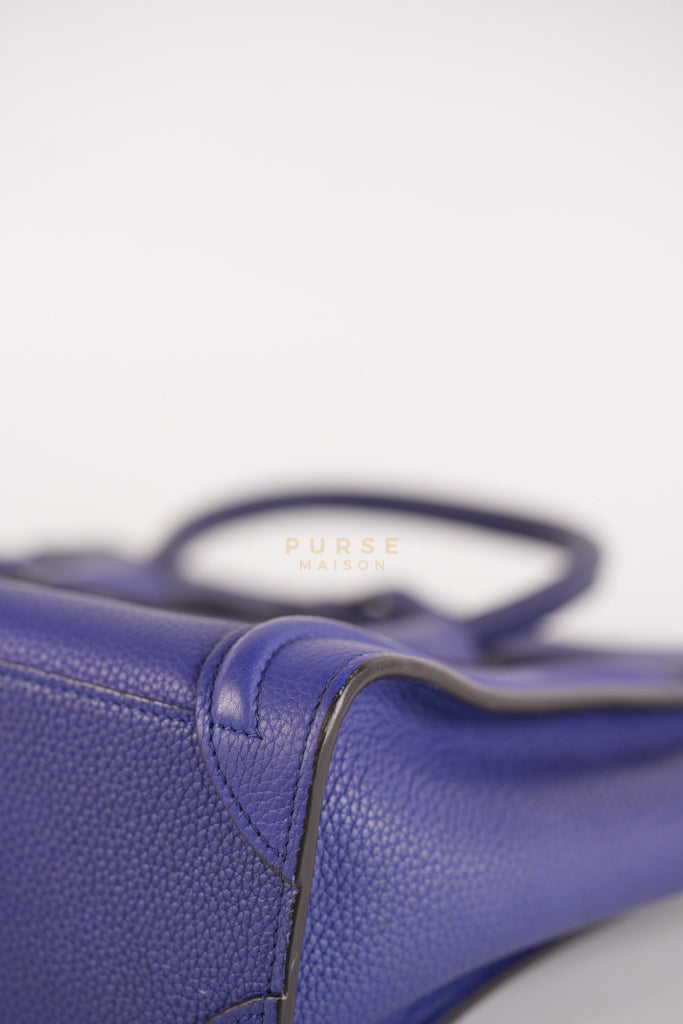 Nano Luggage in Blue Drummed Calfskin Leather | Purse Maison Luxury Bags Shop