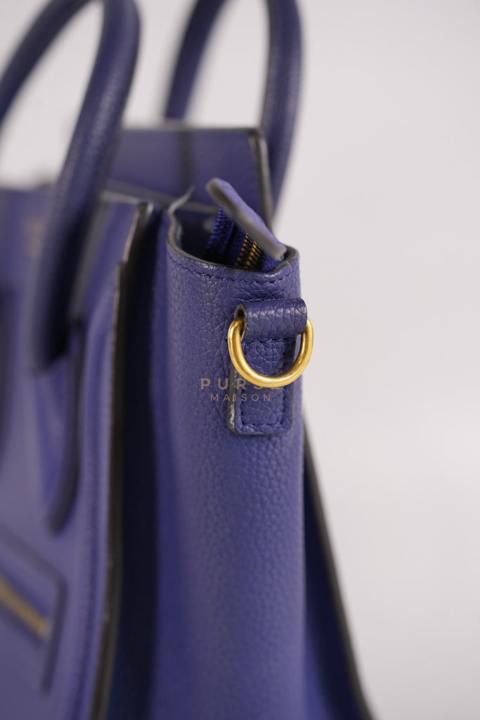 Nano Luggage in Blue Drummed Calfskin Leather | Purse Maison Luxury Bags Shop