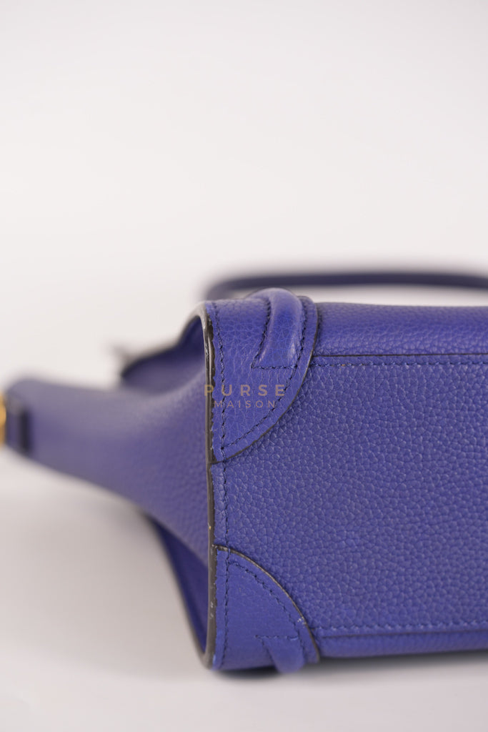 Nano Luggage in Blue Drummed Calfskin Leather | Purse Maison Luxury Bags Shop