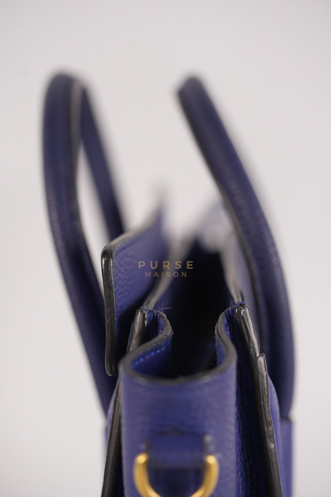 Nano Luggage in Blue Drummed Calfskin Leather | Purse Maison Luxury Bags Shop