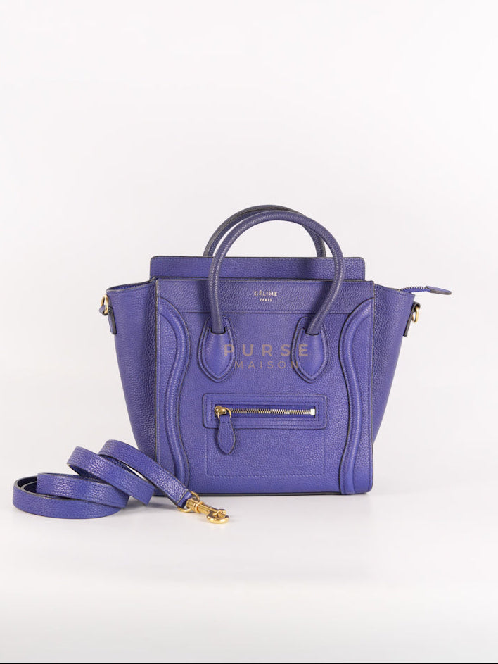 Nano Luggage in Blue Drummed Calfskin Leather | Purse Maison Luxury Bags Shop