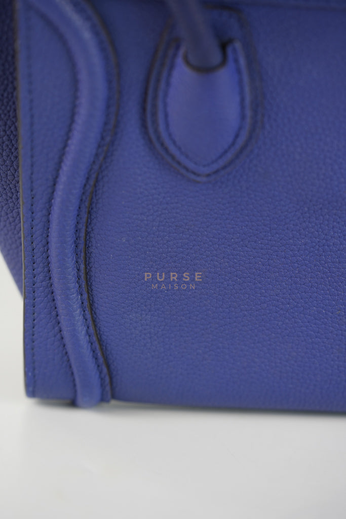 Nano Luggage in Blue Drummed Calfskin Leather | Purse Maison Luxury Bags Shop