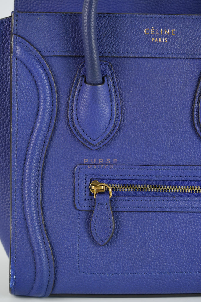 Nano Luggage in Blue Drummed Calfskin Leather | Purse Maison Luxury Bags Shop