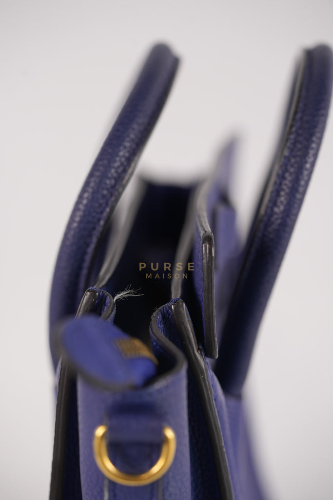 Nano Luggage in Blue Drummed Calfskin Leather | Purse Maison Luxury Bags Shop