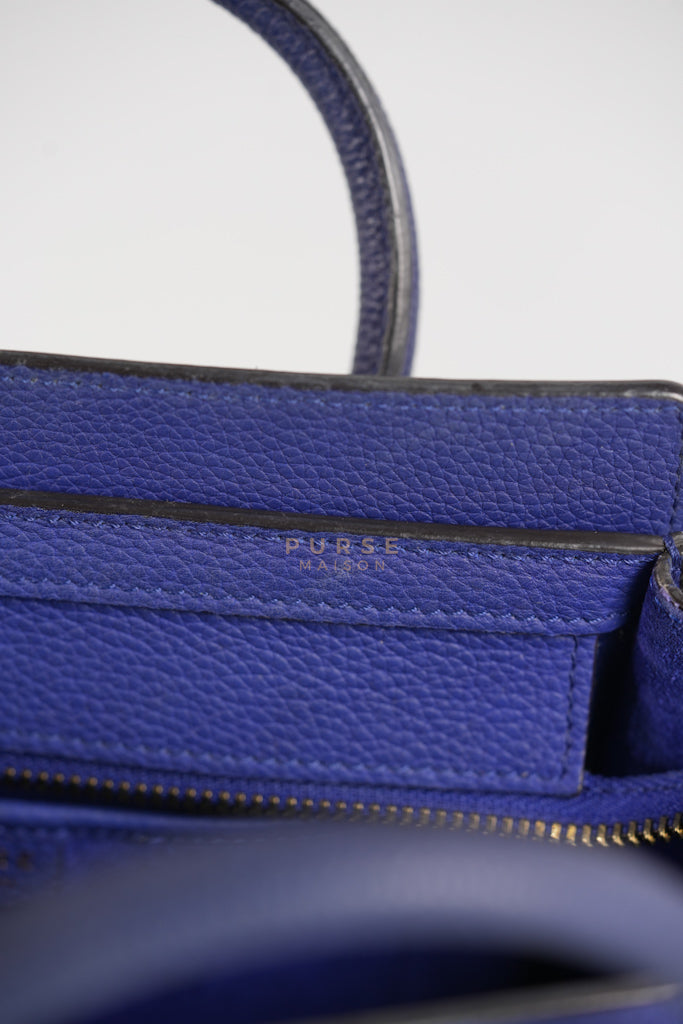 Nano Luggage in Blue Drummed Calfskin Leather | Purse Maison Luxury Bags Shop