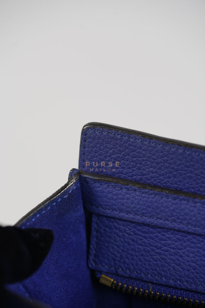 Nano Luggage in Blue Drummed Calfskin Leather | Purse Maison Luxury Bags Shop