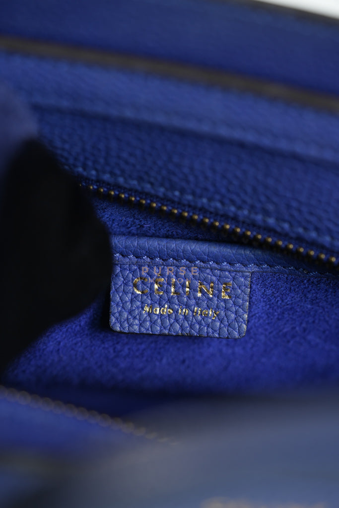 Nano Luggage in Blue Drummed Calfskin Leather | Purse Maison Luxury Bags Shop