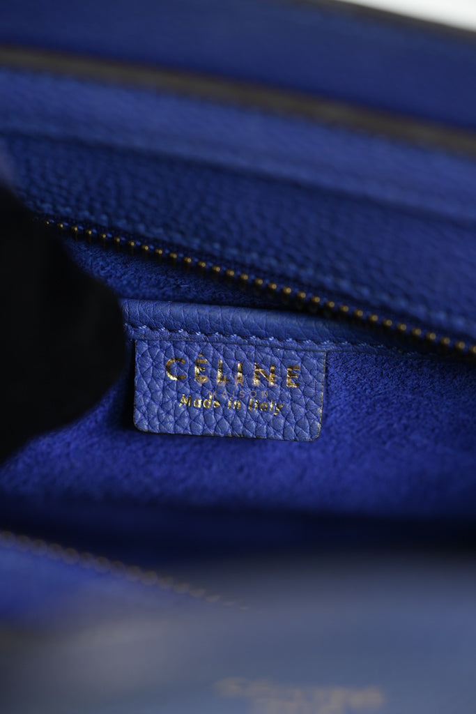 Nano Luggage in Blue Drummed Calfskin Leather | Purse Maison Luxury Bags Shop