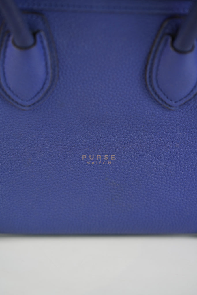 Nano Luggage in Blue Drummed Calfskin Leather | Purse Maison Luxury Bags Shop
