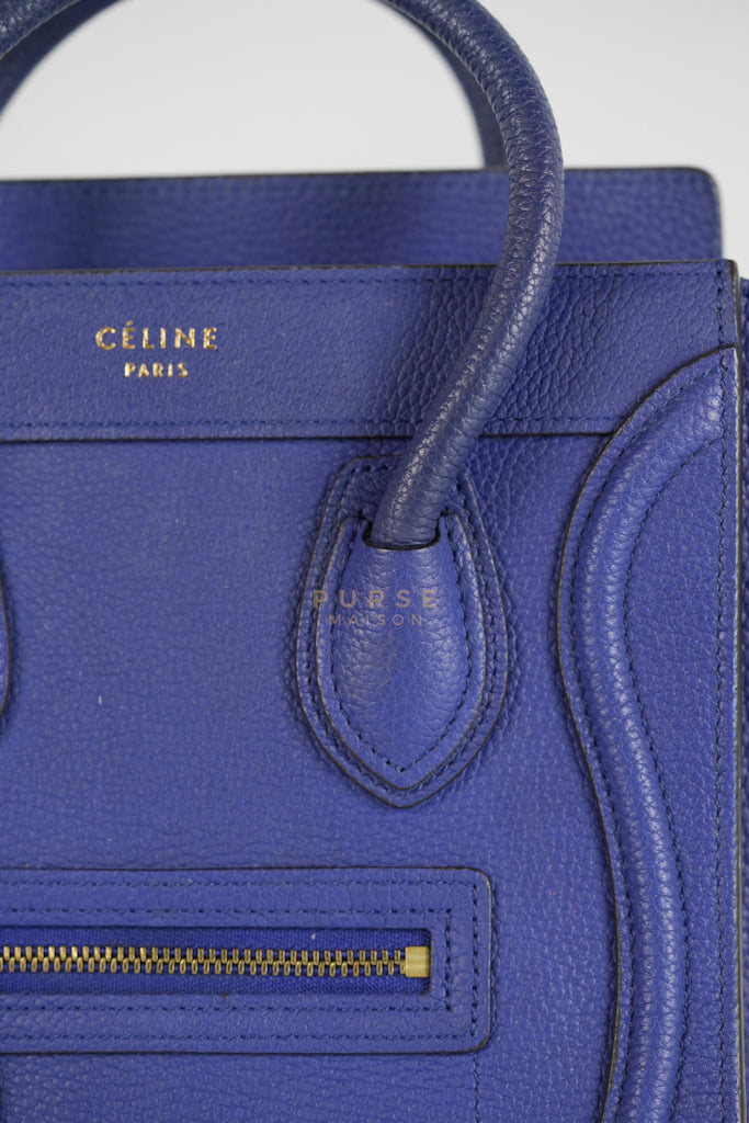 Nano Luggage in Blue Drummed Calfskin Leather | Purse Maison Luxury Bags Shop