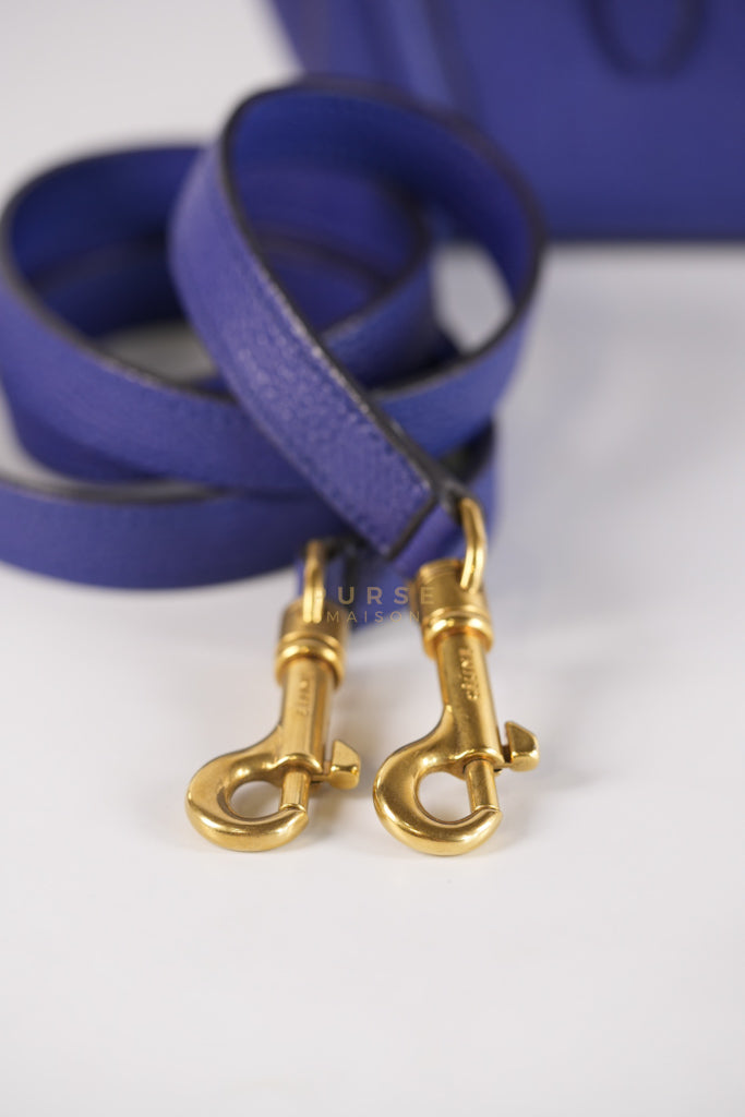 Nano Luggage in Blue Drummed Calfskin Leather | Purse Maison Luxury Bags Shop