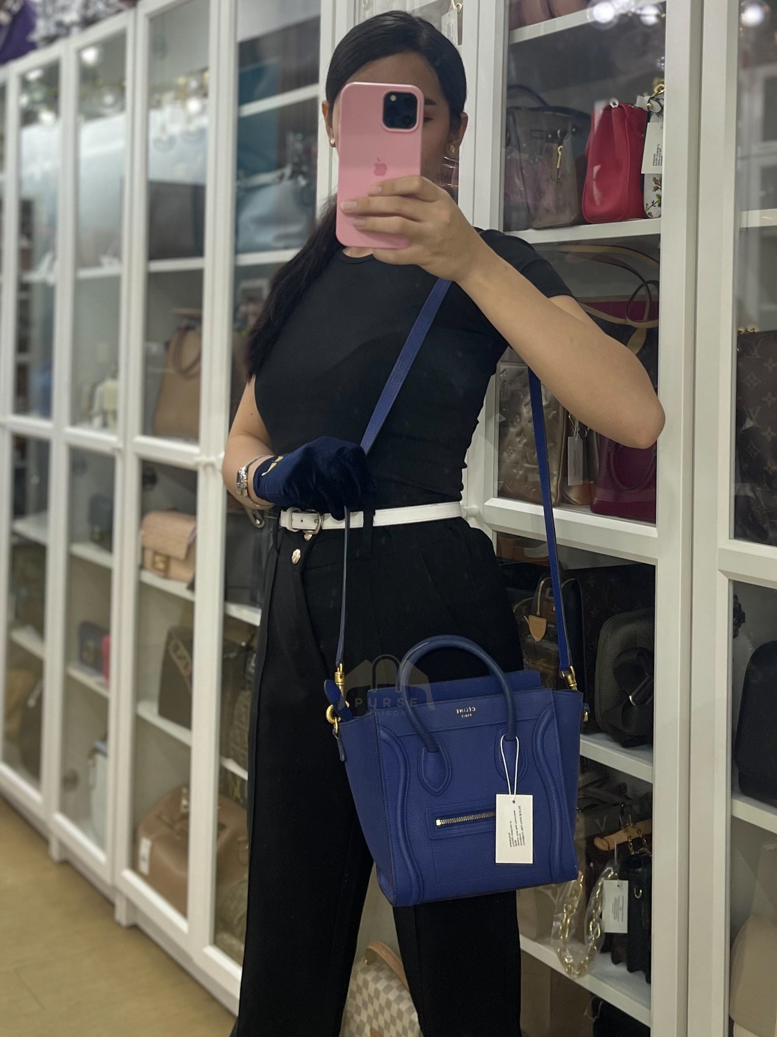 Nano Luggage in Blue Drummed Calfskin Leather | Purse Maison Luxury Bags Shop