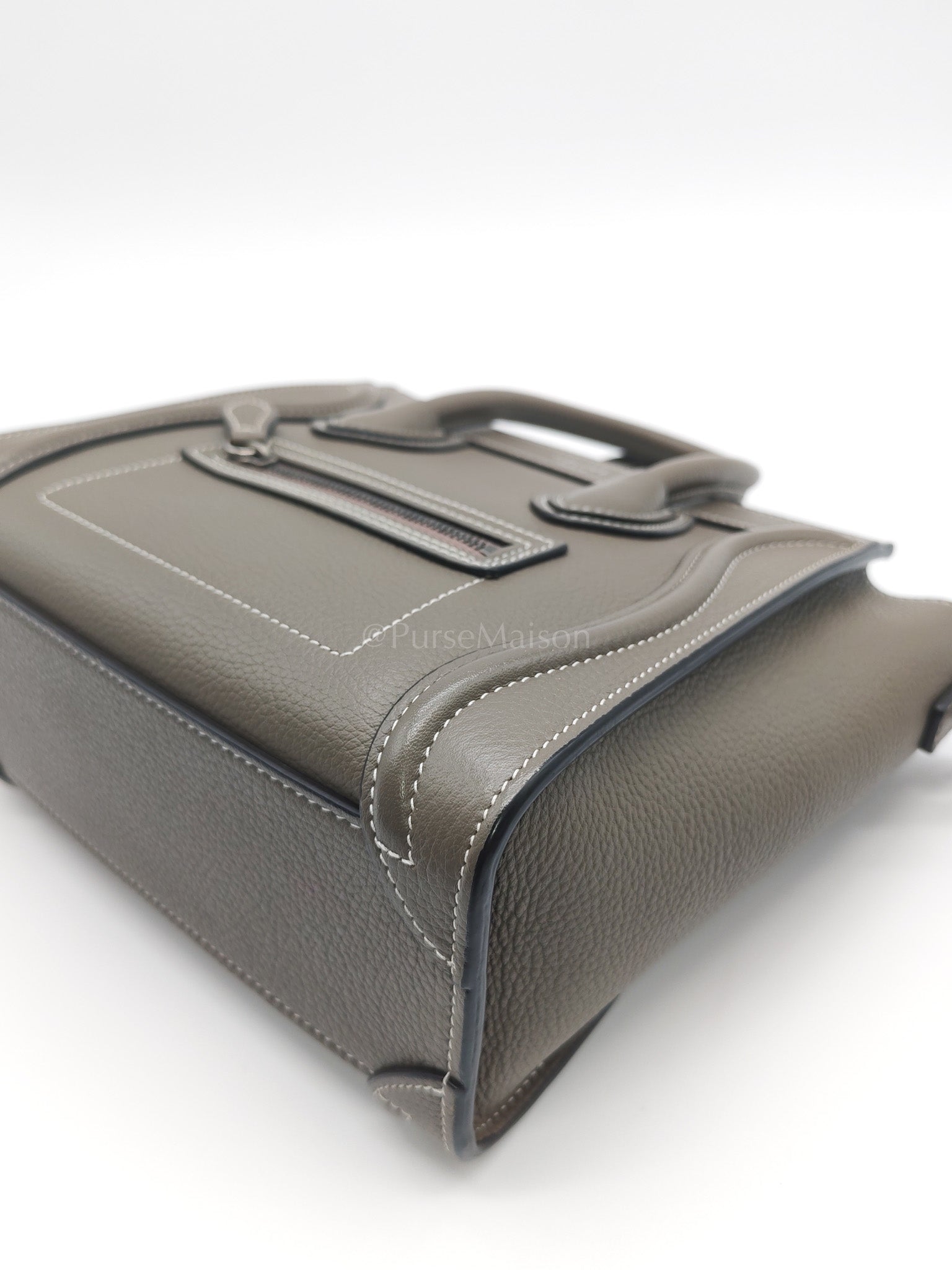 Nano Luggage in Souris Drummed Calfskin Leather Shoulder Bag | Purse Maison Luxury Bags Shop